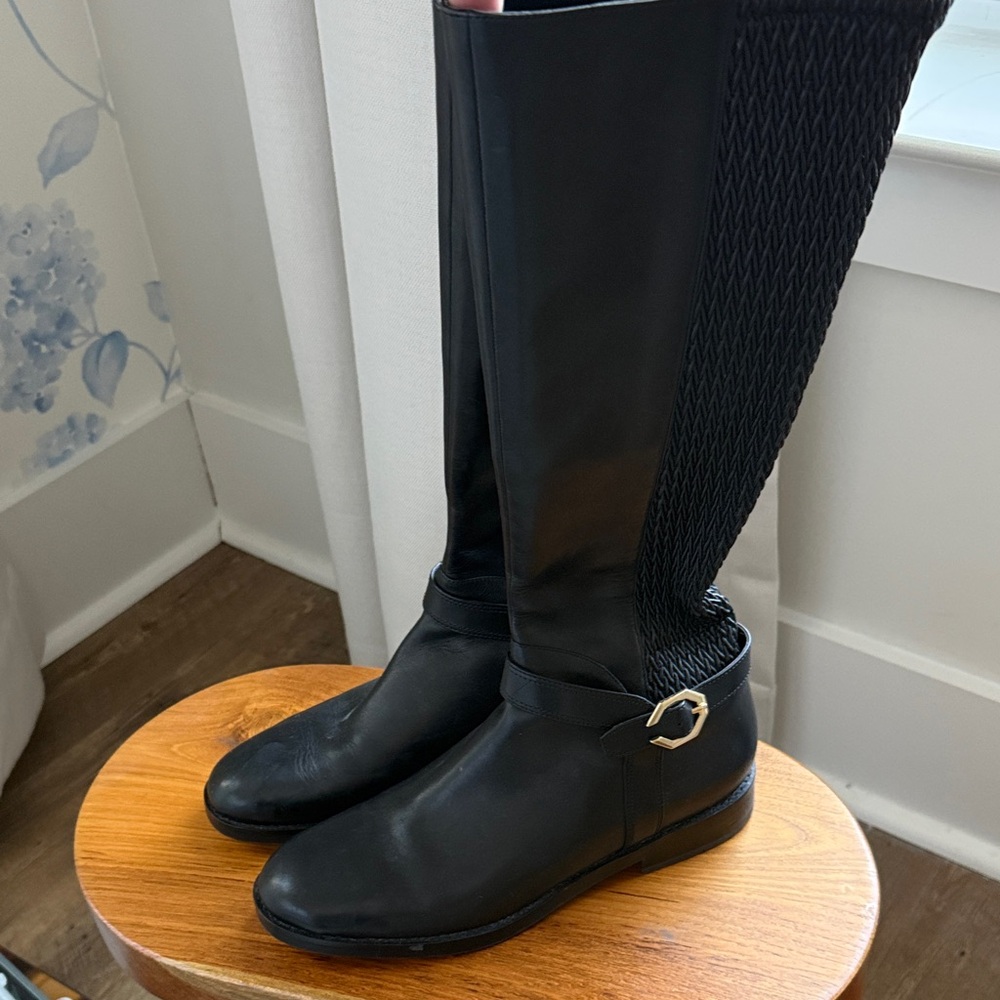 Cole Haan Black Fashion Riding Style Boots with Gold Buckles